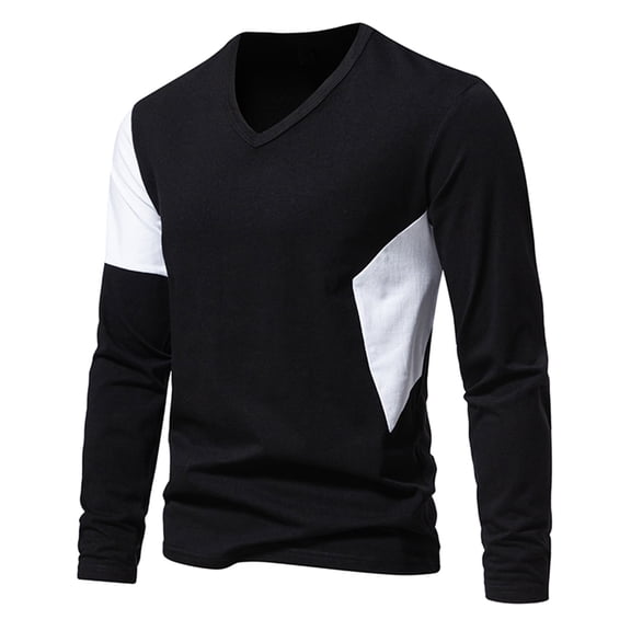 Tawop T Shirts for Men Long Sleeve Pullover V Neck Casual Black L