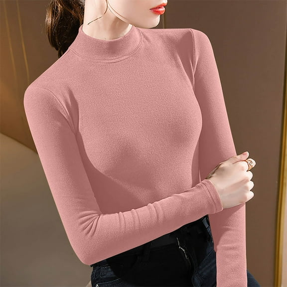 Tawop T Shirts for Women Womens T Shirts Long Sleeve High Neck Solid Comfort Pink Xl(Us:10)
