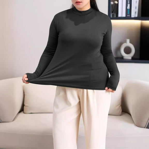 Tawop T Shirts for Women Womens T Shirts Long Sleeve Plus Size High Neck Modal Black Xxxl