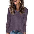 thumbnail image 1 of Tawop T Shirts for Women Womens T Shirts Long Sleeve V Neck Knitted Purple M(Us:6), 1 of 7