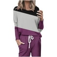 thumbnail image 1 of Tawop T Shirts for Women Womens T Shirts Round Neck Long Sleeve Solid Purple L(Us:8), 1 of 4