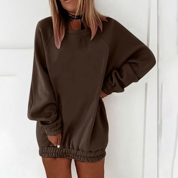 Tawop T Shirts for Women Womens Tee Shirts Round Neck Long Sleeve Solid Loose Sweatshirt Brown Xl(Us:10)