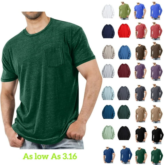 Tawop Mens Shirts Tees Short Sleeve Crew Neck Cotton Pockets Sport Business Men Shirts Army Green Size M-5XL