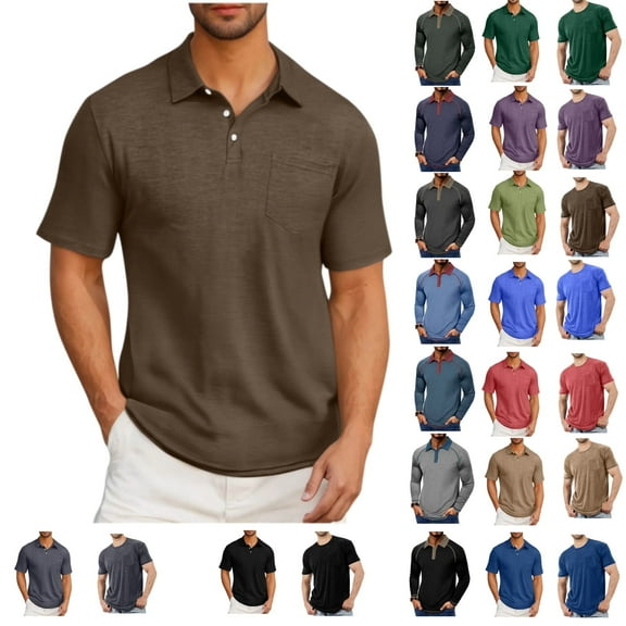 Tawop Shirts for Men Tawop Polo Shirts for Men Retro Mens Graphic Tees With Pockets Business Casual Solid Brown Xl
