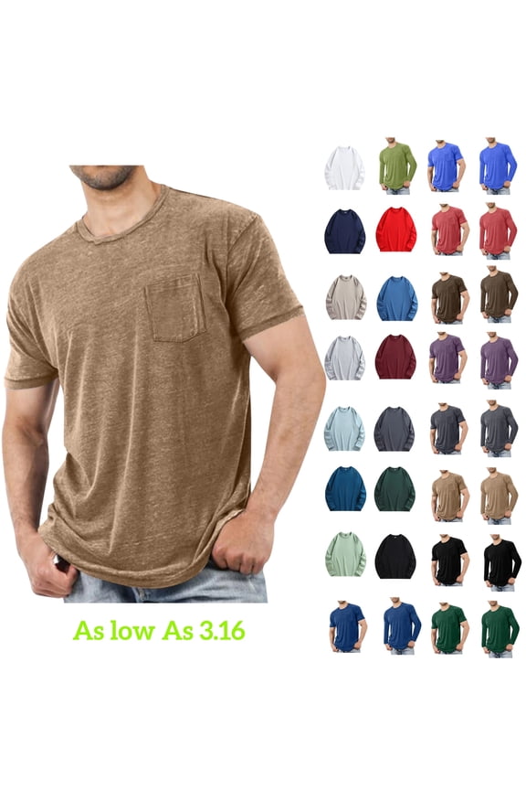 Shirts for Men Tees Short Sleeve Crew Neck Cotton Pockets Sport Business Men Shirts Khaki Size M-5XL