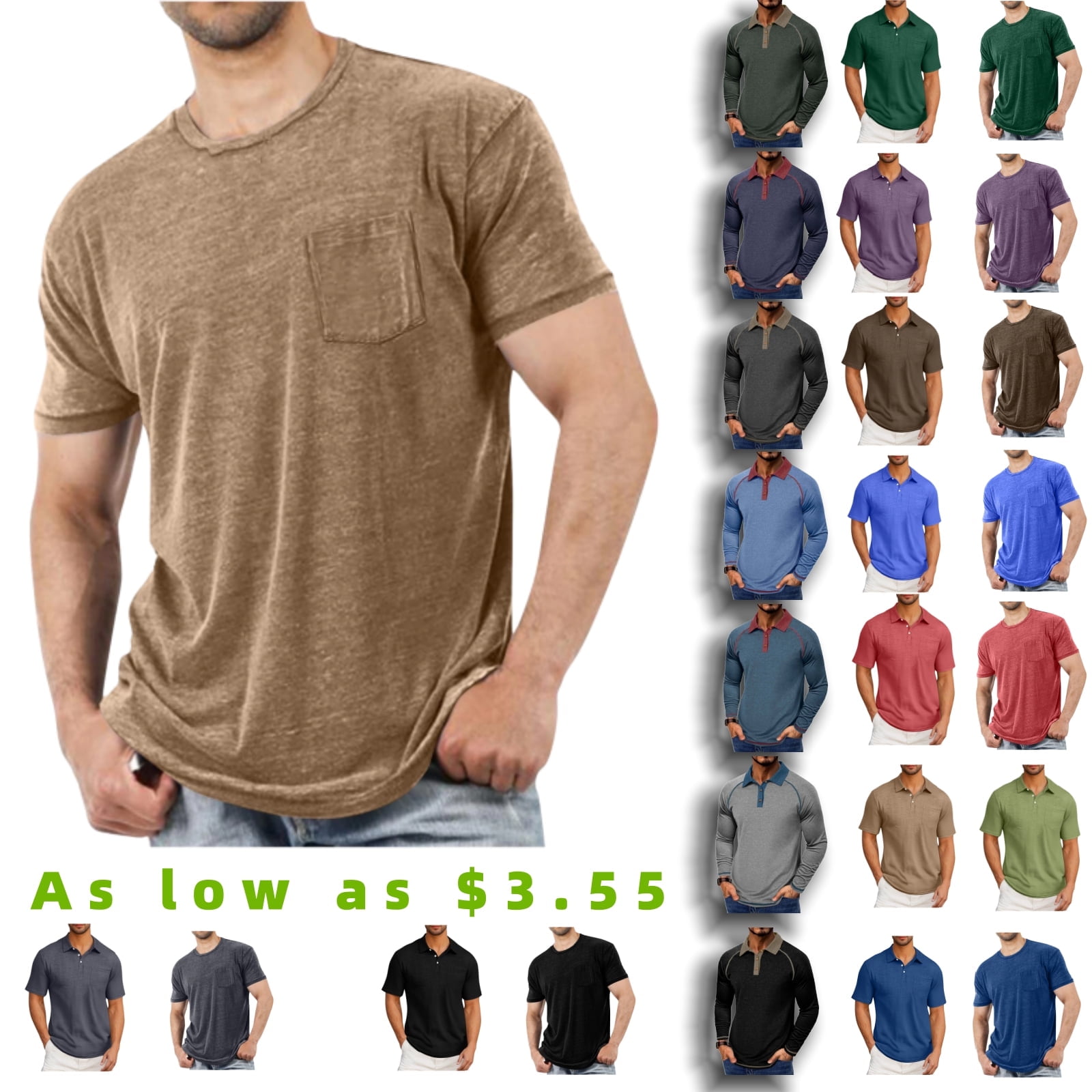 Tawop Mens Shirts Khaki Shirts for Men Short Sleeve Crew Neck Cotton ...
