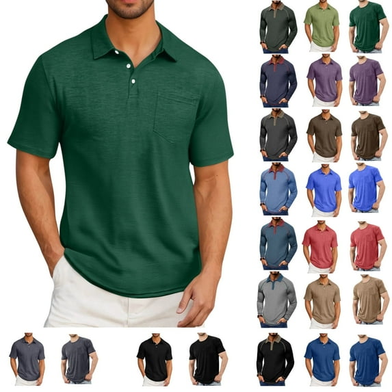 Tawop Mens T Shirts Tawop Polo Shirts for Men Short Sleeves T Shirts for Men Solid Retro With Pockets Army Green 3XL