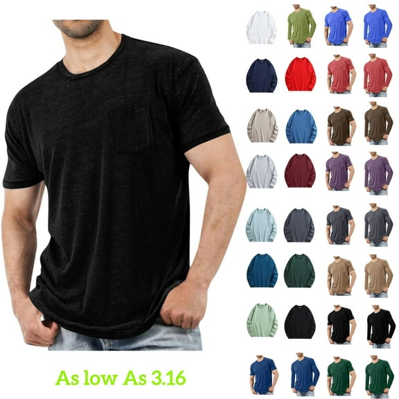 TAWOP Mens and Big Mens,Solid Color T Shirts for Men,Mens Shirts Pocket Tees Black Short Sleeve Crew Neck Cotton Business Casual Everyday Vacation Size 4XL