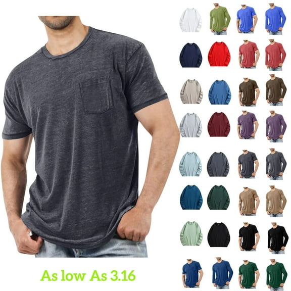 Tawop Mens Shirts Tees Short Sleeve Crew Neck Cotton Pockets Sport Business Men's T-Shirts Gray Size M-5XL