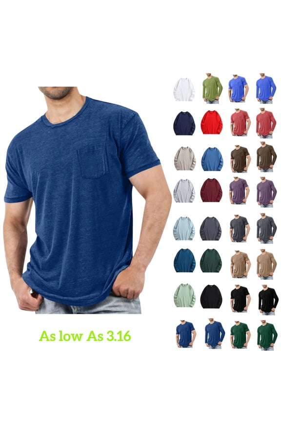 Shirts for Men Tees Short Sleeve Crew Neck Cotton Pockets Sport Business Mens Shirts Dark Blue Size M-5XL