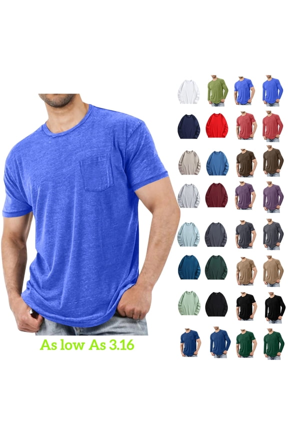T Shirts for Men,Short Sleeve Crew Neck Cotton From Pockets Business Casual Tee,Mens Shirts Oversized T Shirts Big Blue Size M-5XL