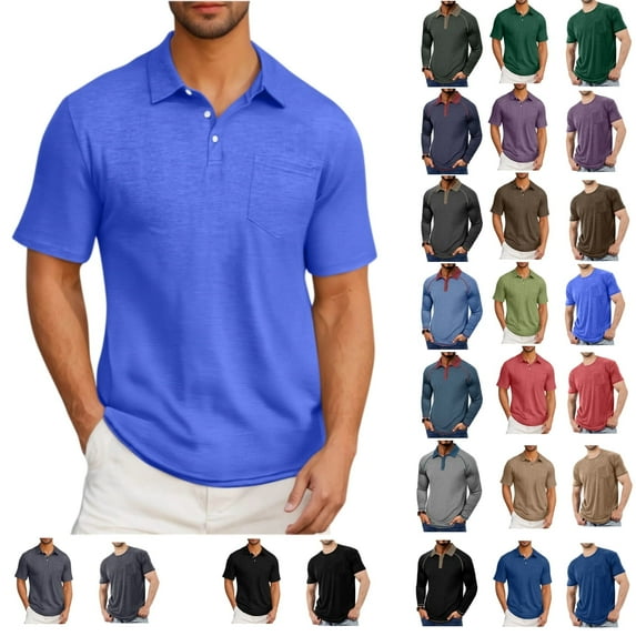 Tawop Shirts for Men Tawop Polo Shirts for Men Business Casual Mens T Shirts Solid Retro Short Sleeves Blue M