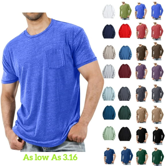 Tawop Shirts for Men Tees Short Sleeve Crew Neck Cotton Pockets Sport Business Mens Tshirts Light Blue Size M-5XL