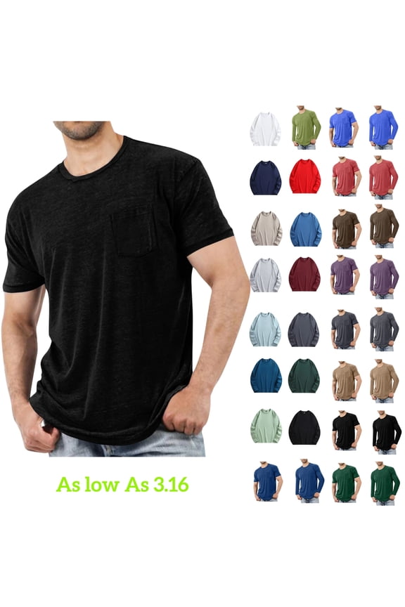 Mens T Shirts,T Shirts for Men Short Sleeve Crew Neck Cotton Pockets Sport Business Shirts for Men Black Tees Size M-5XL