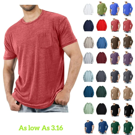 Tawop Mens T Shirts Tees Short Sleeve Crew Neck Cotton Pockets Sport Business Shirts for Men Red Size M-5XL