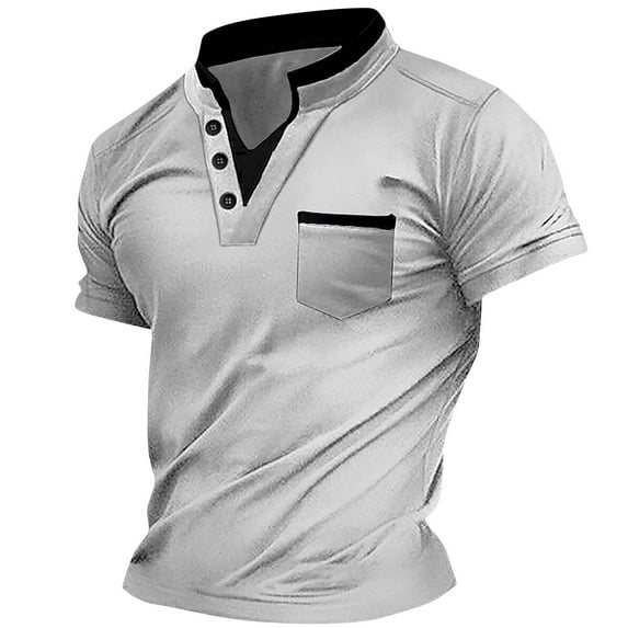 Tawop Polo Shirts for Men Mens T Shirts Tawop Tees V Neck Short Sleeve Solid Color Summer Shirts for Men Gray Size M-5XL