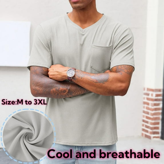 Tawop Mens Shirts Tawop Tees V Neck Short Sleeve Sport Pockets Gym Mens Tshirts Gray Size M-5XL