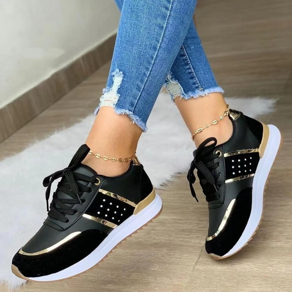Tawop Shoes Women Casual Comfort Round Toe Lace-Up Lace Low Tops Black Size 5.5