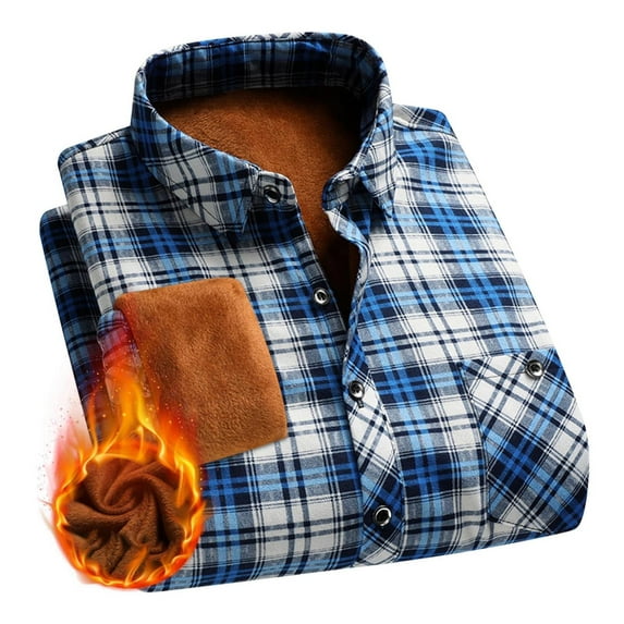 Tawop Thermal Shirts for Men Fleece Plaid Casual Long Sleeve Shirts Button-Up Shirts ,Size 2XL