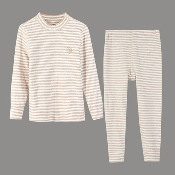 Tawop Thermal Underwear Unisex Long Johns Warm Striped Crewneck Long Sleeves Outfits Top and Bottom Set Base Layer Fall Clothing