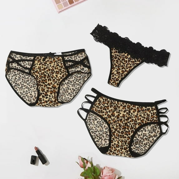 Tawop Thermal Underwear for Women 3 Pack Sexy Lace Silk Leopard Print Panties Panties Size M-2XL