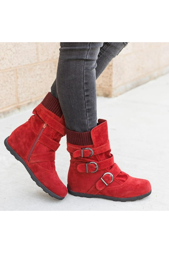 Toddler Cowboy Boots, Suede Round Toe Zipper Flat Pure Color Buckle Strap Keep Warm Snow Boots Women'S Knee-High Boots Cowgirl Boots Women