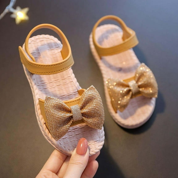 Tawop Toddler Sandals Soft Sole Beach Princess Little Girl Summer Bow Flat Toddler Sandals Girls 24