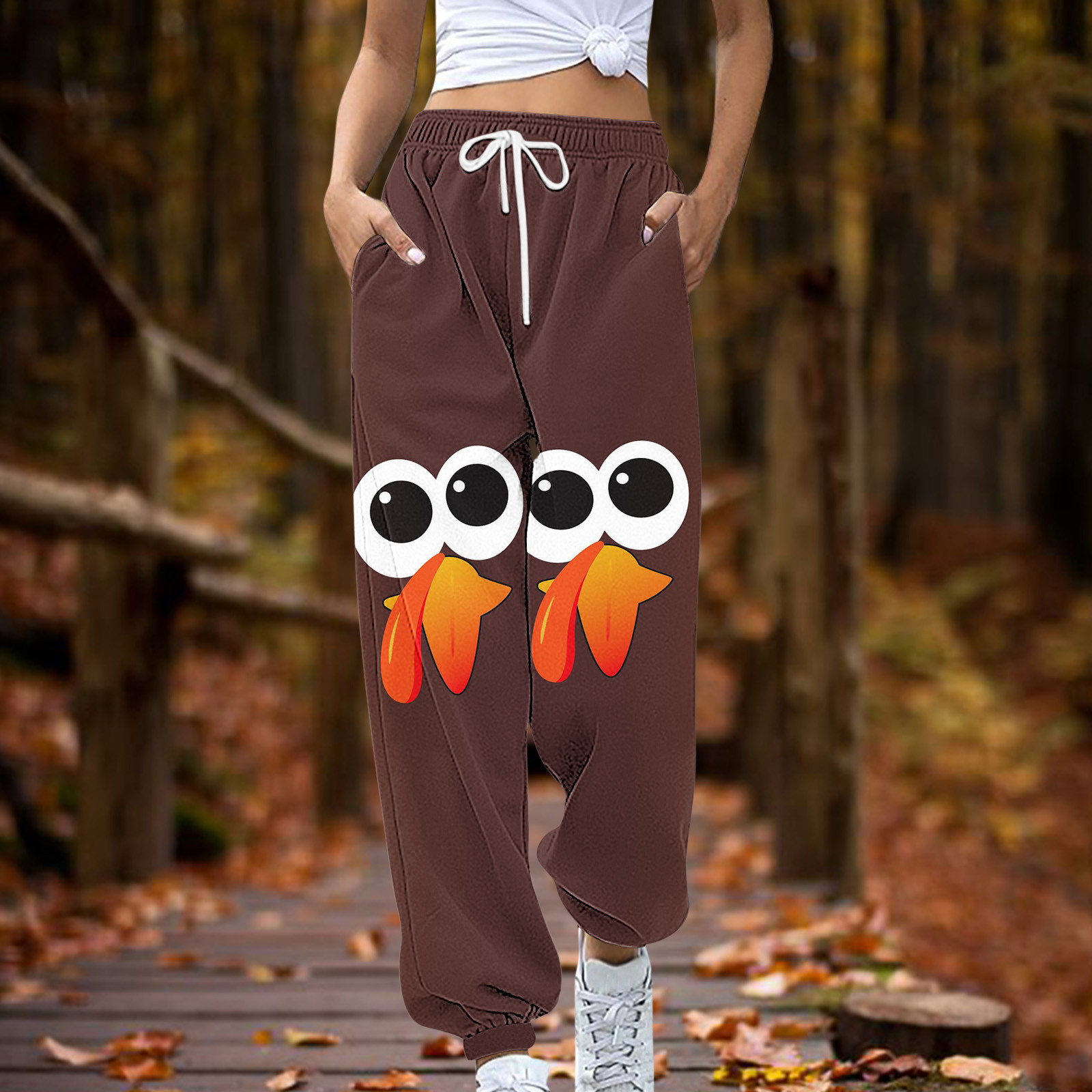 Tawop Track Pants Women Casual Printed with Pocket Sports Hippie Pants Xl Us 10 Brown Walmart