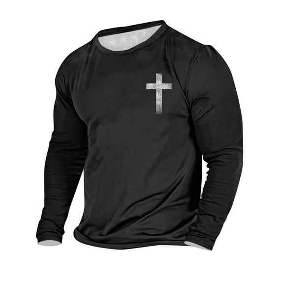 Tawop Tshirts Shirts for Men Crew Neck Long Sleeve Pullover Graphic Casual Black L
