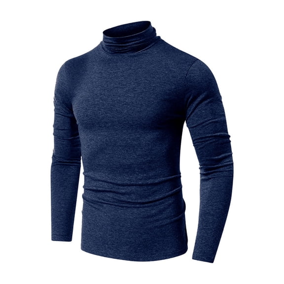 Tawop Tshirts Shirts for Men Long Sleeve Solid Turtleneck Casual Fall Winter Blue XL