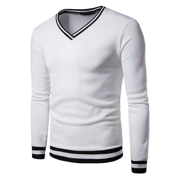 Tawop Tshirts Shirts for Men Long Sleeve V Neck Solid Casual White 3XL