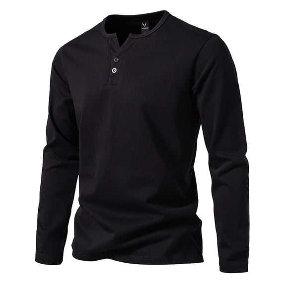 Tawop Tshirts Shirts for Men Long Sleeve V Neck Solid Fitness Buttons Casual Black 2XL
