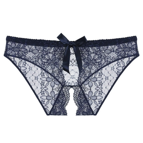 Tawop Ladies Underwear Panties Womens Lace Underwear Crotchless Mesh Low Waist Briefs Romantic Moments Dark Blue M-XL