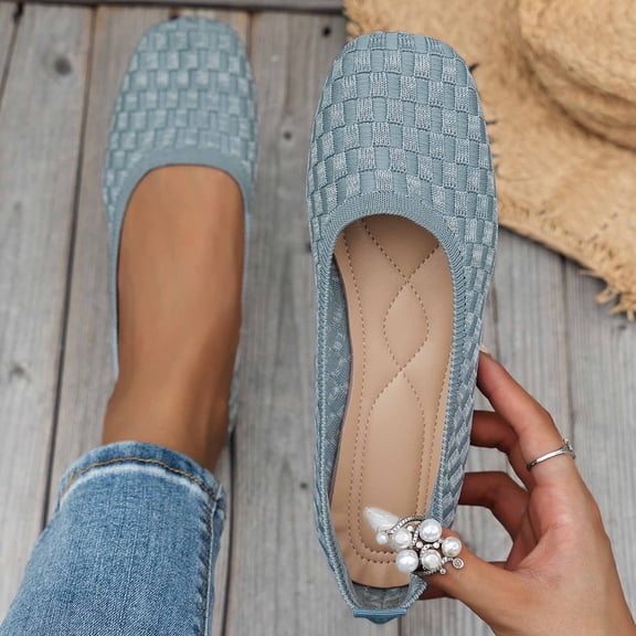 Tawop Walking Sandals Women Comfort Slip On Shoes Women Work Casual Flat Square Toe Breathable Sandal Beach Blue Size 5.5