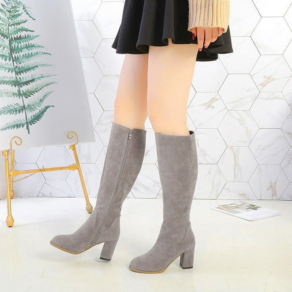 Tawop White Gogo Boots, Ladies Fashion Solid Over The Knee Warm Zipper Long Boots Casual Shoes Girls Boots Hunting Boots