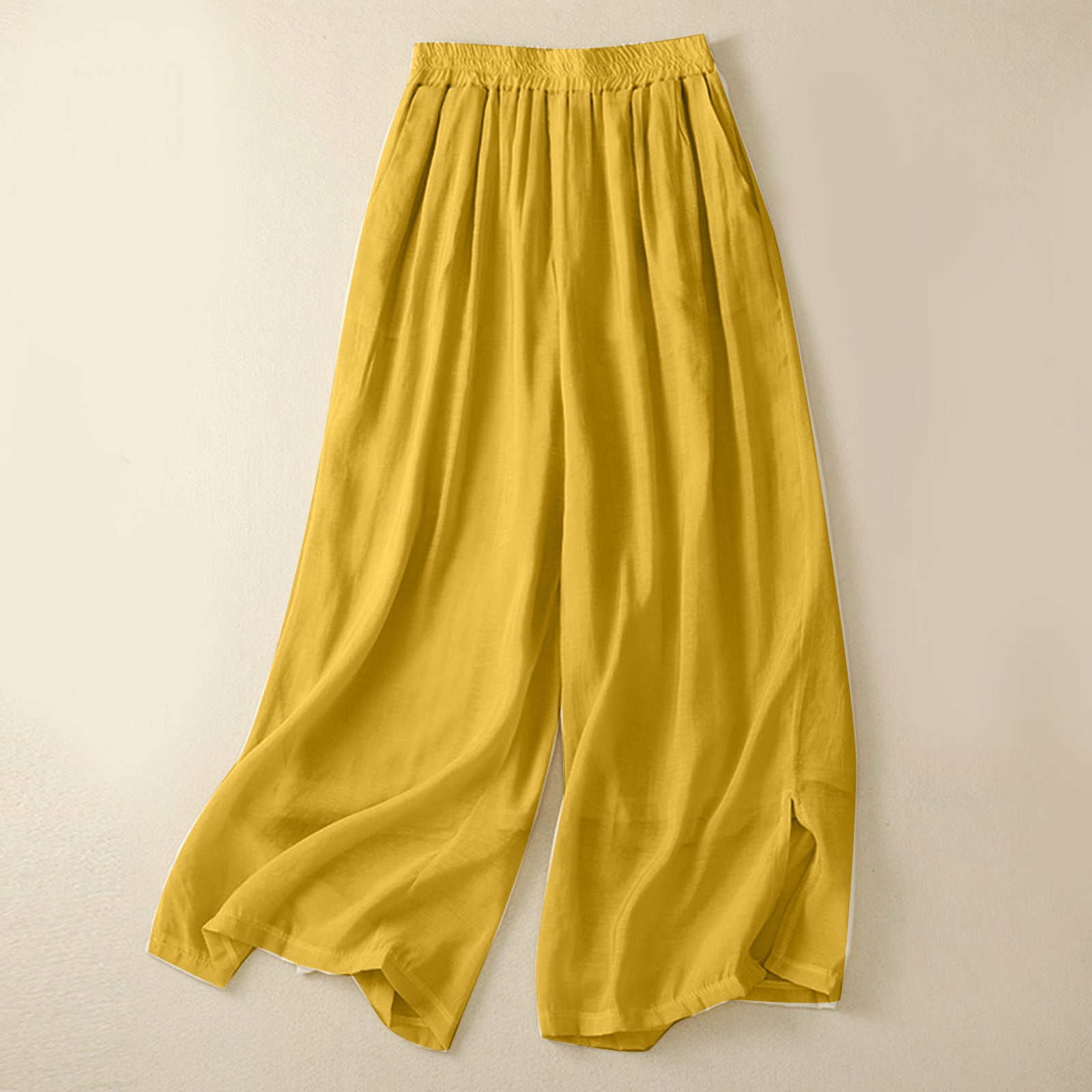 Tawop Wide Leg Pants Woman Wide Leg Cotton Linen with Pockets Baggy Sweat Pants Xl(Us10) Yellow