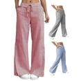 thumbnail image 1 of Tawop Linen Pants for Women with Pockets Womens Striped Pants Drawstring Straight Leg Trousers ,Red ,Size XL, 1 of 6