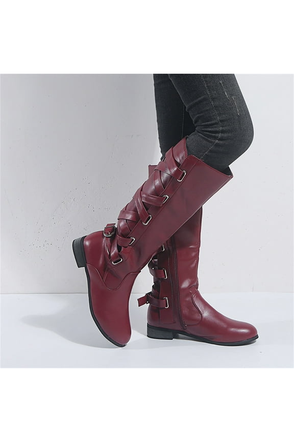 Winter Boots For Women,Fashion Large Size Boots Autumn Long Tube Lace Up Thick Heel Shoes Boots Faux Furry Boots For Women Boots