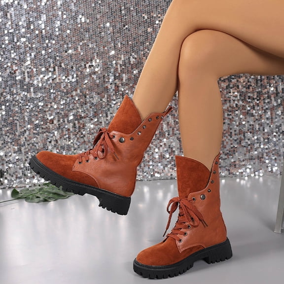 Tawop Winter Boots for Women Fashion Pointed Middle Heel Large Heel Bow Beaded Mid Heeled Boots for Women