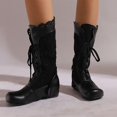 thumbnail image 1 of Tawop Winter Boots for Women Mid-Calf Lace Up Round Toe Black Boots, 1 of 9