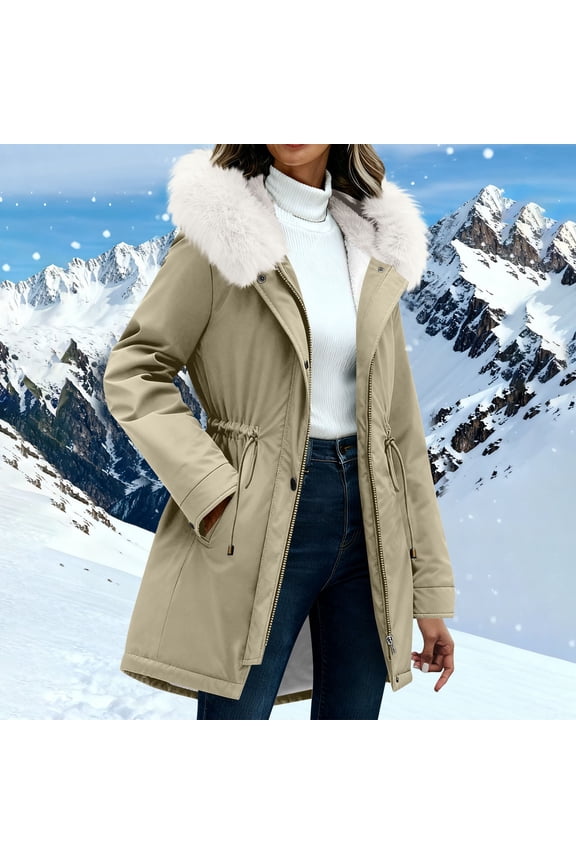 Winter Coats for Women Casual Loose-Fitting Winter Warm Parka with Fleece Lining Drawstring Thickened Windproof M