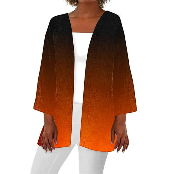 Tawop Woman Cardigans Tops Solid Gradient Printed Summer Early Autumn Lightweight Long Sleeve Cardigan Orange Xxl