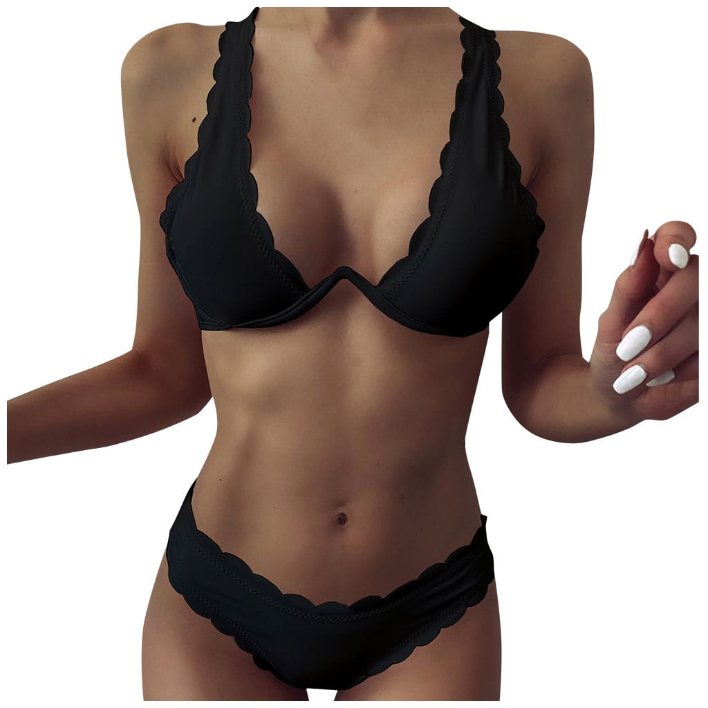 Tawop Woman Swimsuit Lady Women Solid Color PushUp Padded Bra Bikini