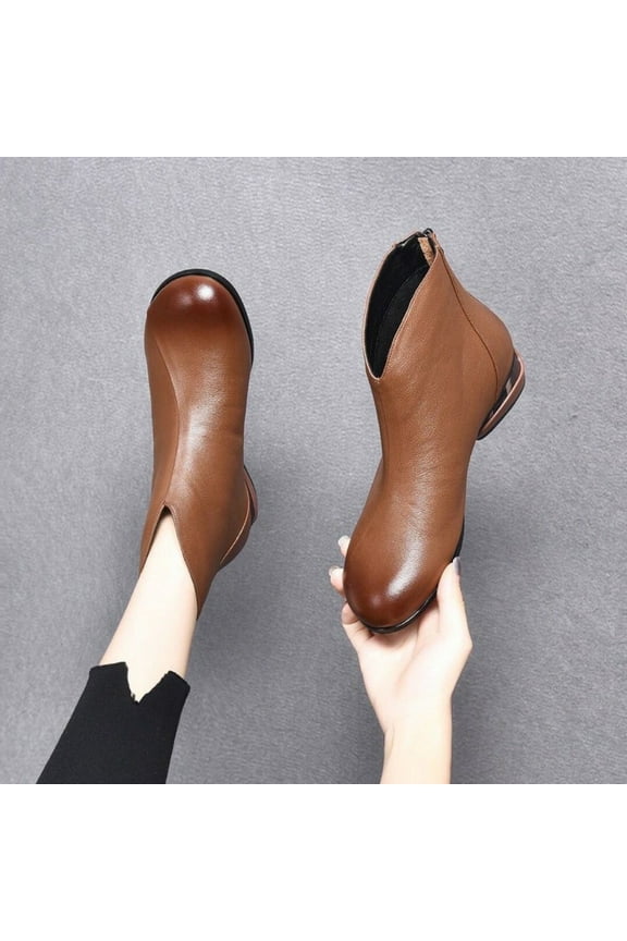 Womans Boots Ankle Short Boots Low Heel Winter Round Toe Fall Boots
