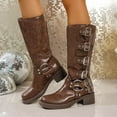 thumbnail image 1 of Tawop Womans Boots Knee High Chunky Low Heel Buckle Square Toe Winter Boots, 1 of 9