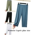thumbnail image 1 of Tawop Womans Pants Women's Plus Size Capris Women Lounge Casual Elastic Waist Loose Short Pant,Capris for Women Blue 8xl, 1 of 5