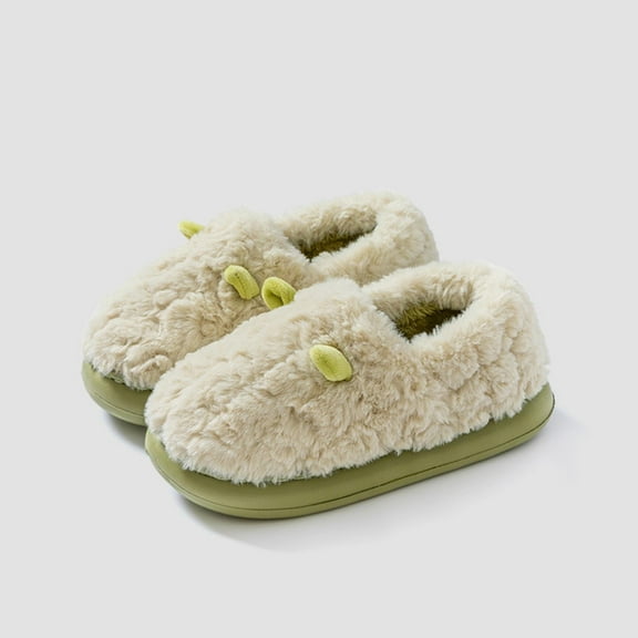 Tawop Womems Slippers Warm Fallen Indoor Plush Cute Thermal Slip Resistant Home Green Size：36