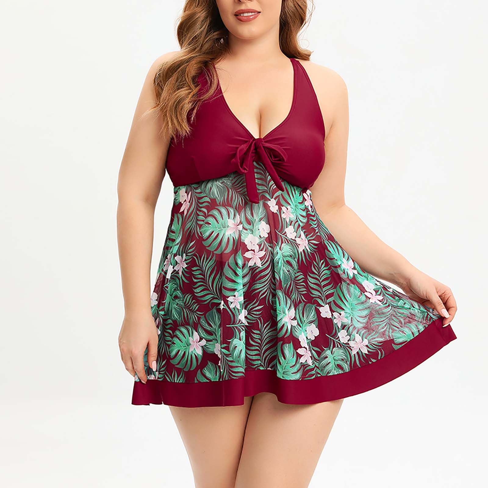 Tawop Women Conservative Print Strappy Back Set Two Piece
