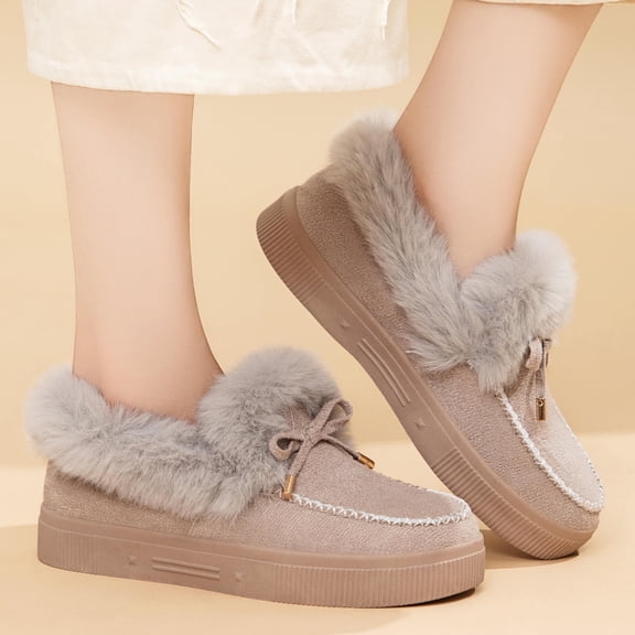 Tawop Winter Boots Women Fall Boots Fashionable Casual Fleece-Lined Warm Snow Boots Solid Color Round Toe Thick-Soled Flat Shoes Womans Boots
