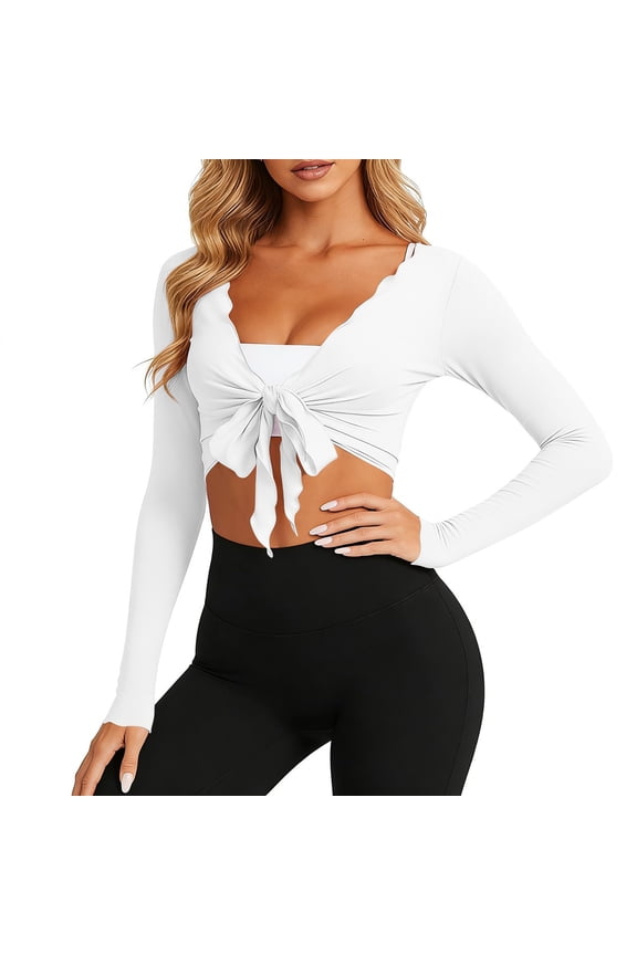 Women Jacket Solid Front Wrap Tops Long Sleeve Crop Cardigan Yoga Cover Up Comfortable Sports and Leisure Tops